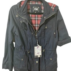 YMI Navy & Red Plaid Utility Jacket  - SIZE JUNIORS (L)